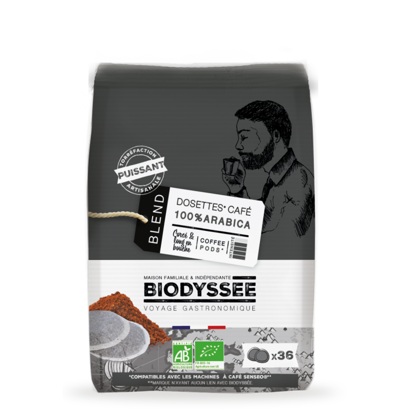 36 Dosettes Compatibles Senseo® 100% Arabica Bio - Puissant