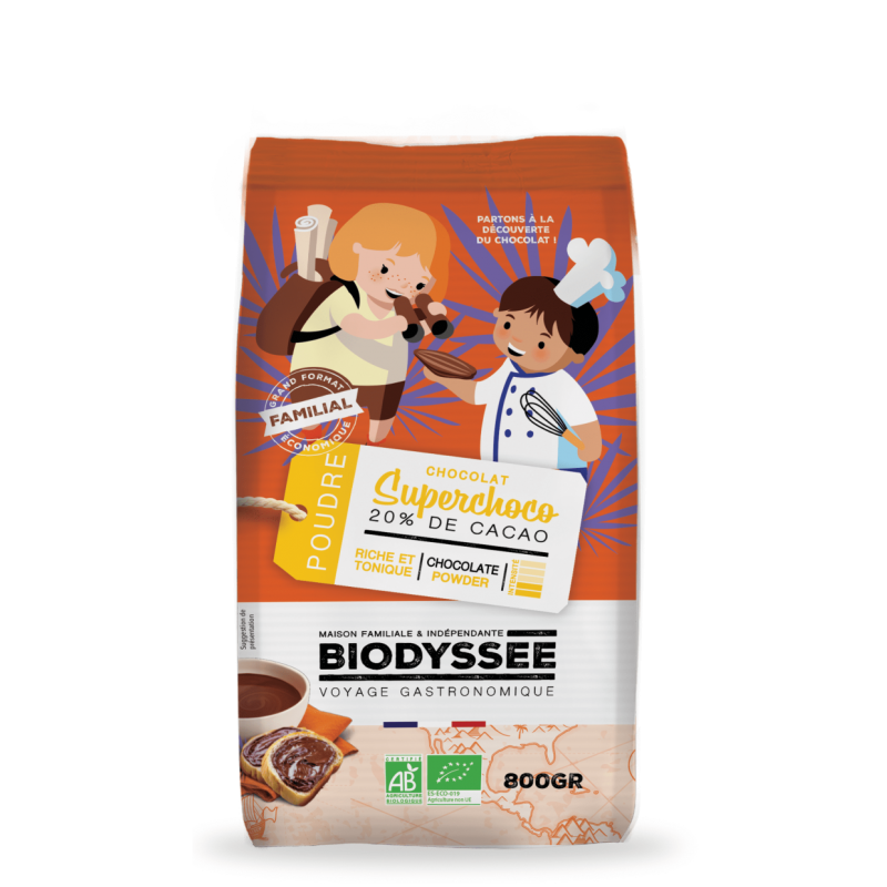 Poudre de cacao bio et sucre de canne blond bio - 800g