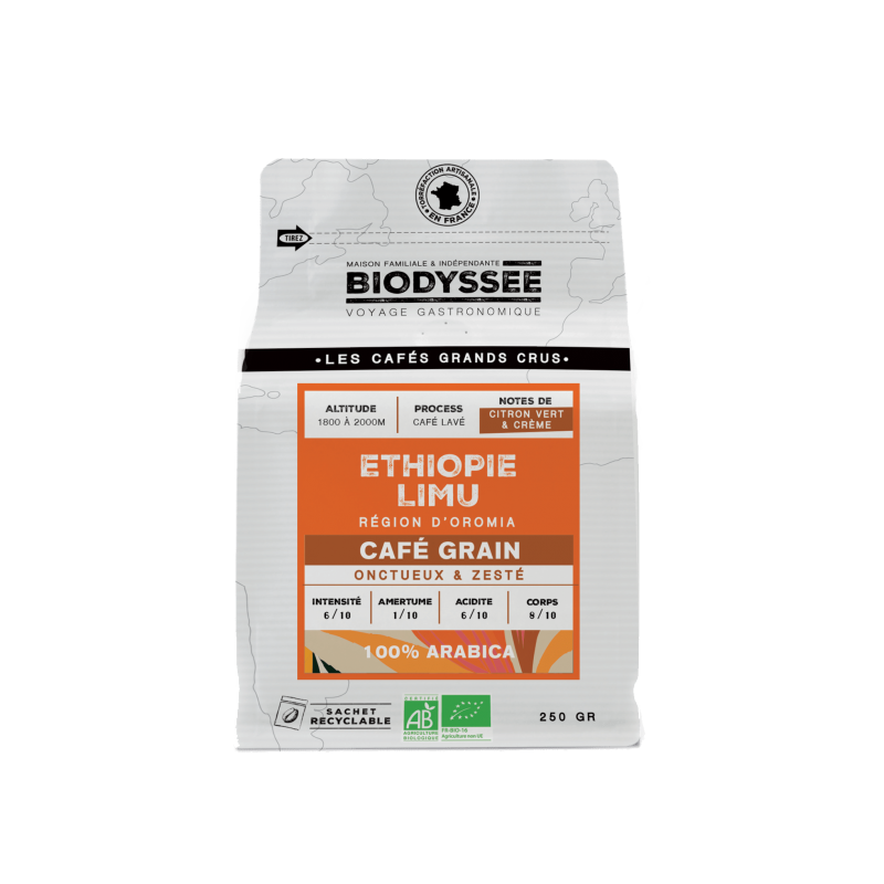Café de spécialité en grain d’Éthiopie pur arabica bio - 250g