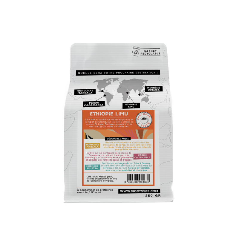 Café de spécialité en grain d’Éthiopie pur arabica bio - 250g