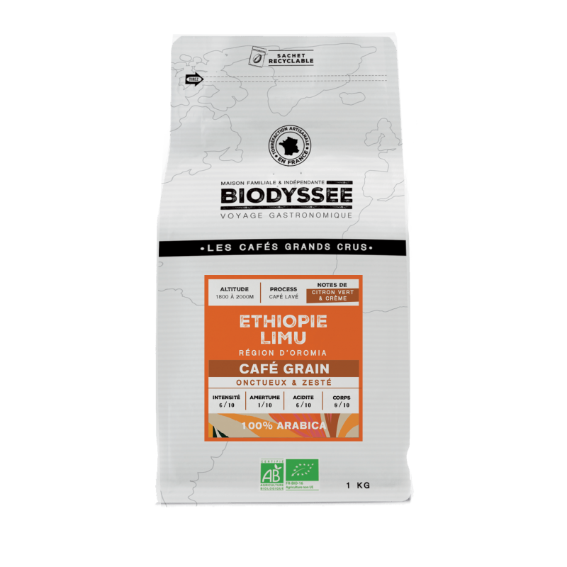 Café de spécialité en grain d’Éthiopie pur arabica bio - 1kg