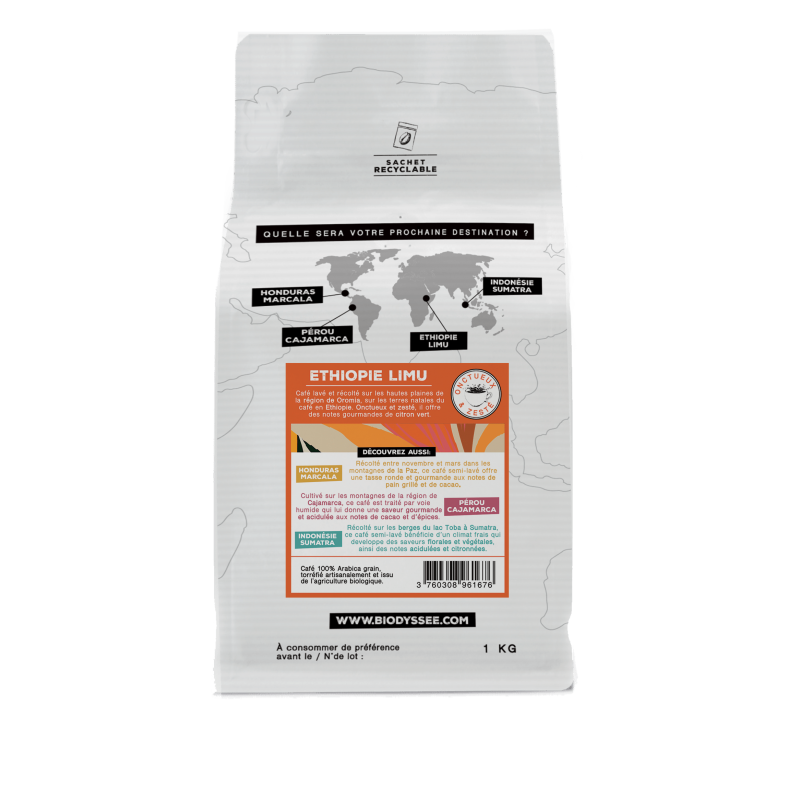 Café de spécialité en grain d’Éthiopie pur arabica bio - 1kg
