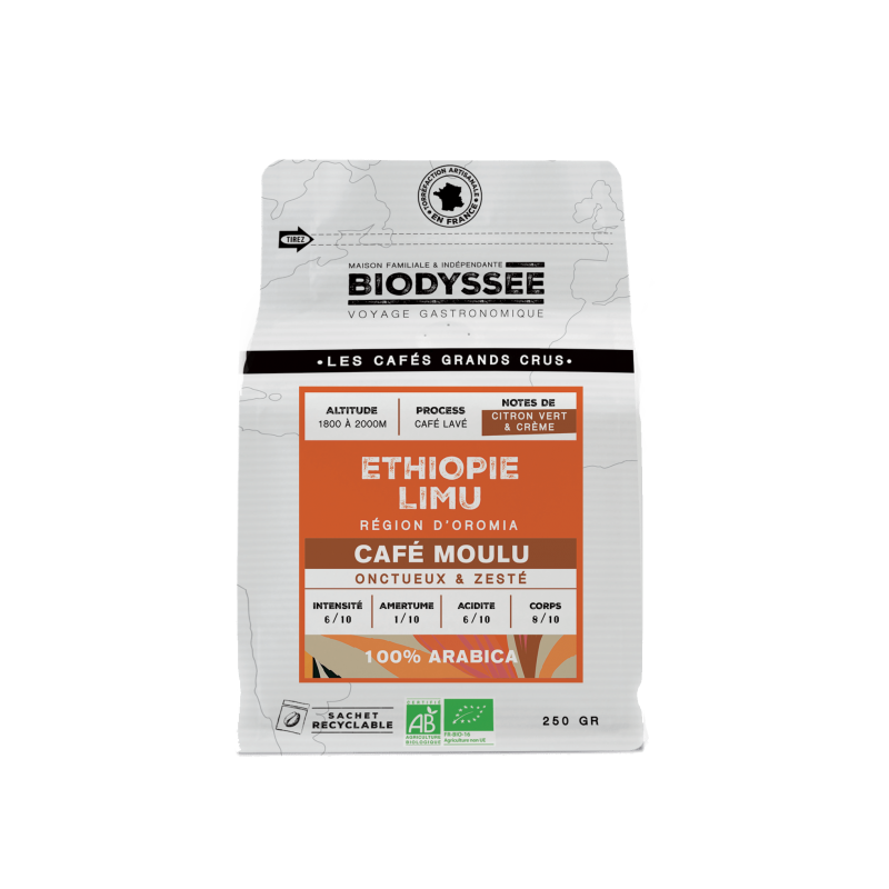 Café de spécialité moulu d’Éthiopie pur arabica bio - 250g