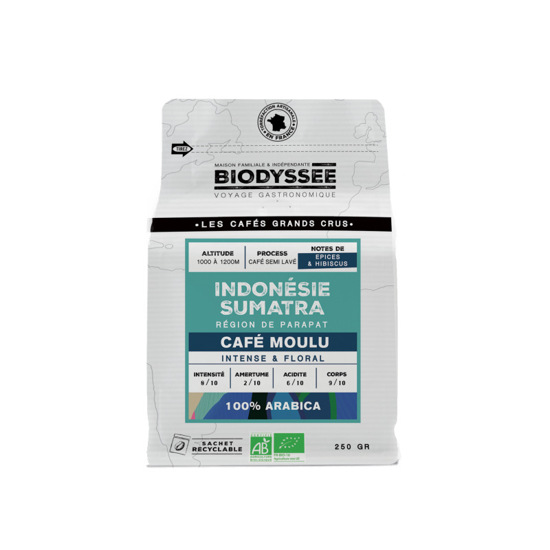 Café de spécialité moulu d’Indonésie pur arabica bio - 250g