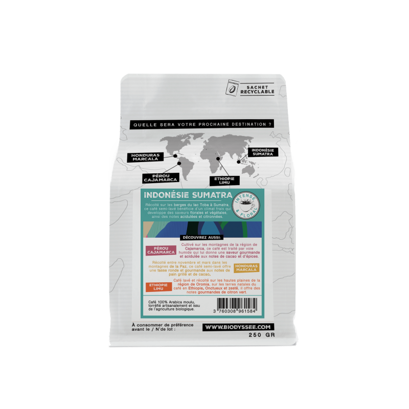 Café de spécialité moulu d’Indonésie pur arabica bio - 250g