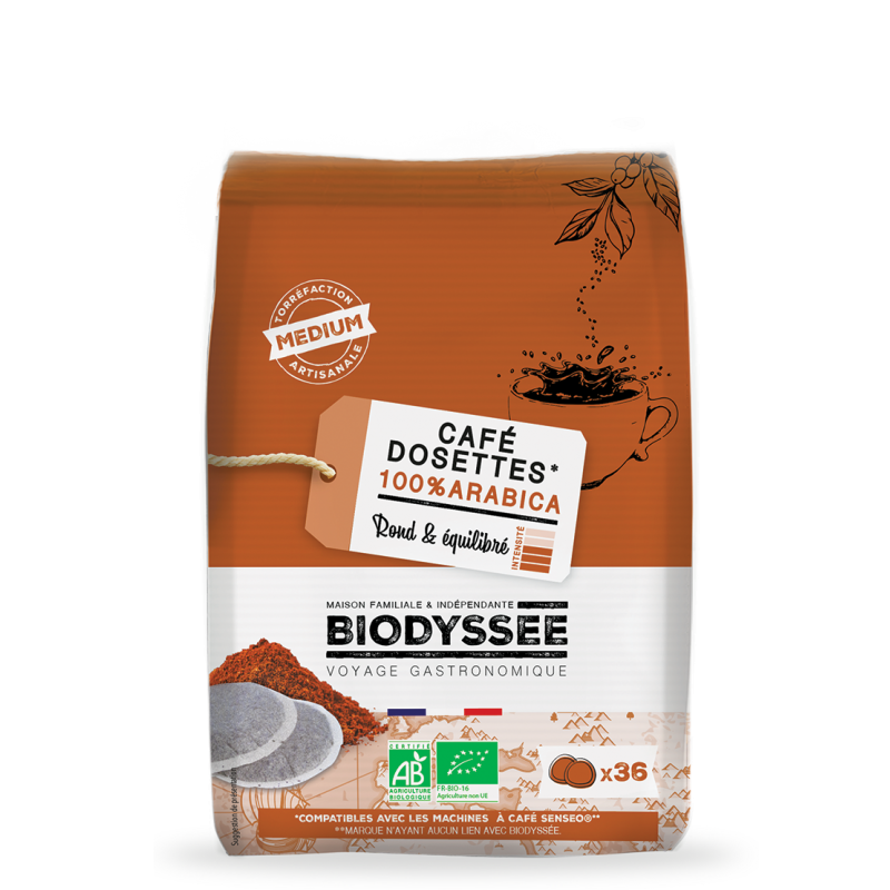 36 Dosettes Compatibles Senseo® 100% Arabica Bio - Médium